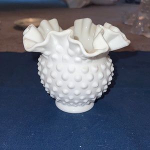 Fenton hobnail vintage rustic farmhouse milk glass squat vase